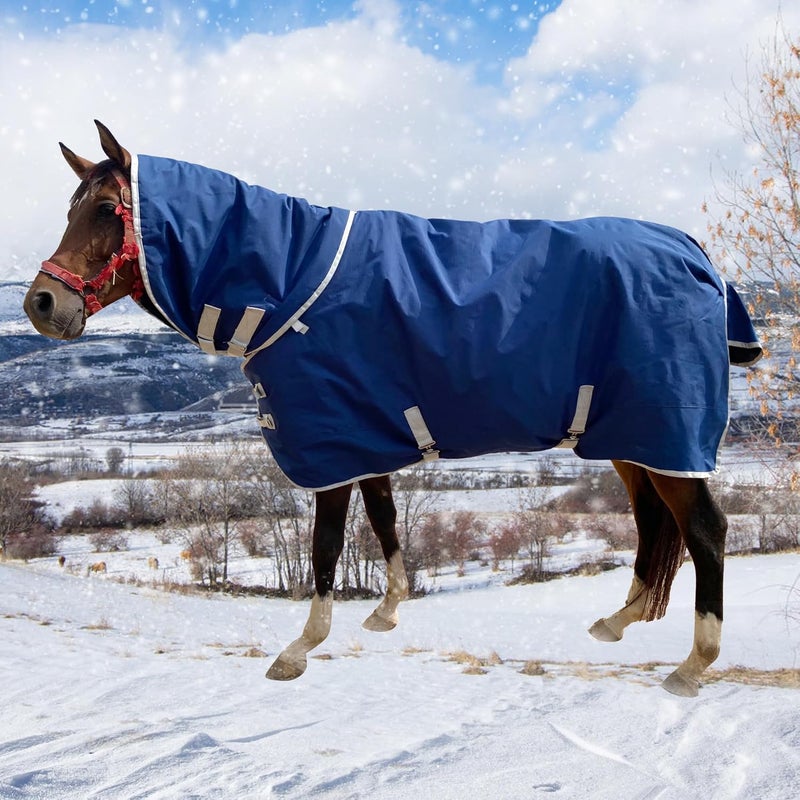 Jranter 1200D Winter Waterproof Horse Trunout Blanket, 280g Warm Cotton Filling Liner with Turnout Neck Cover Detachable, Medium Weight Waterproof Horse Blanket (Back Length 78 inch / 145 CM) - Image 1